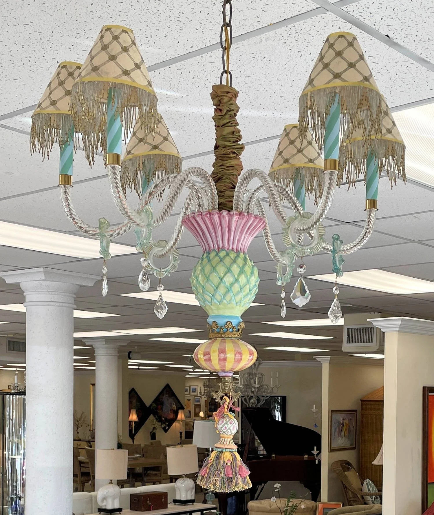 マッケンジーチャイルズ　タッセル Encore Furniture Gallery-MacKenzie Childs 6-Light Thistle Chandelier